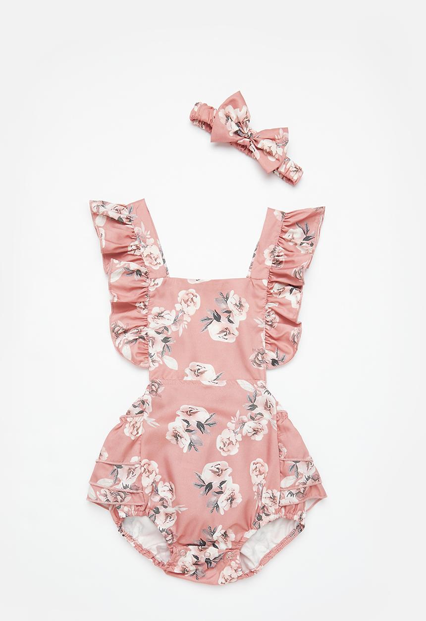Pop Candy - Baby ruffle playsuit & headband set - pink