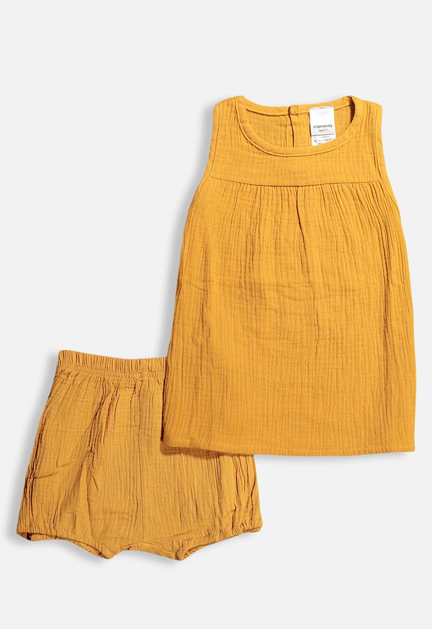 Pop Candy - Sleeveless top & shorts set - mustard