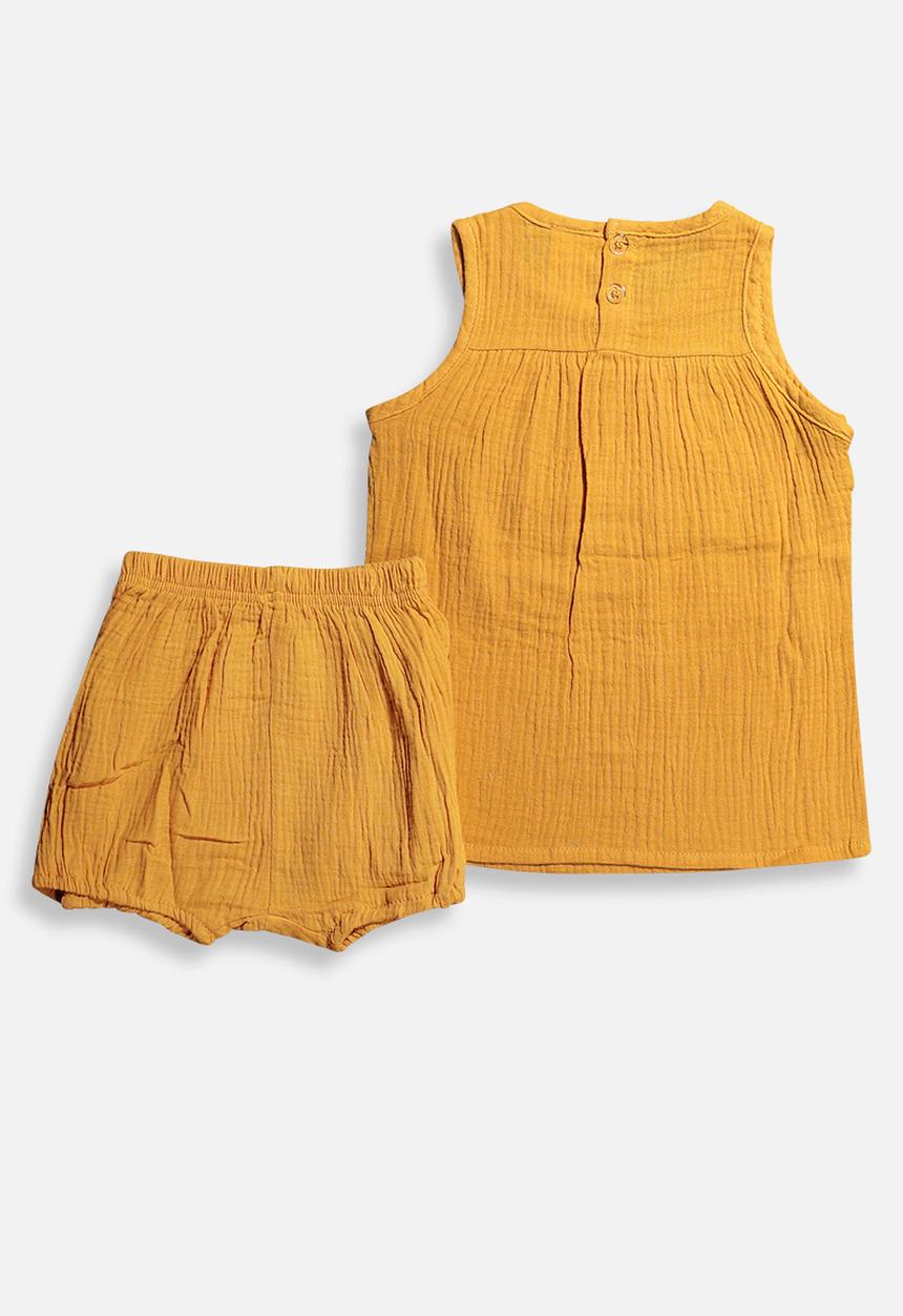 Pop Candy - Sleeveless top & shorts set - mustard