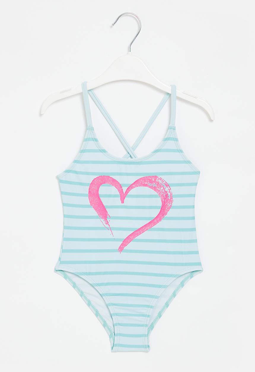Pop Candy - Girls stripe heart swimsuit - blue