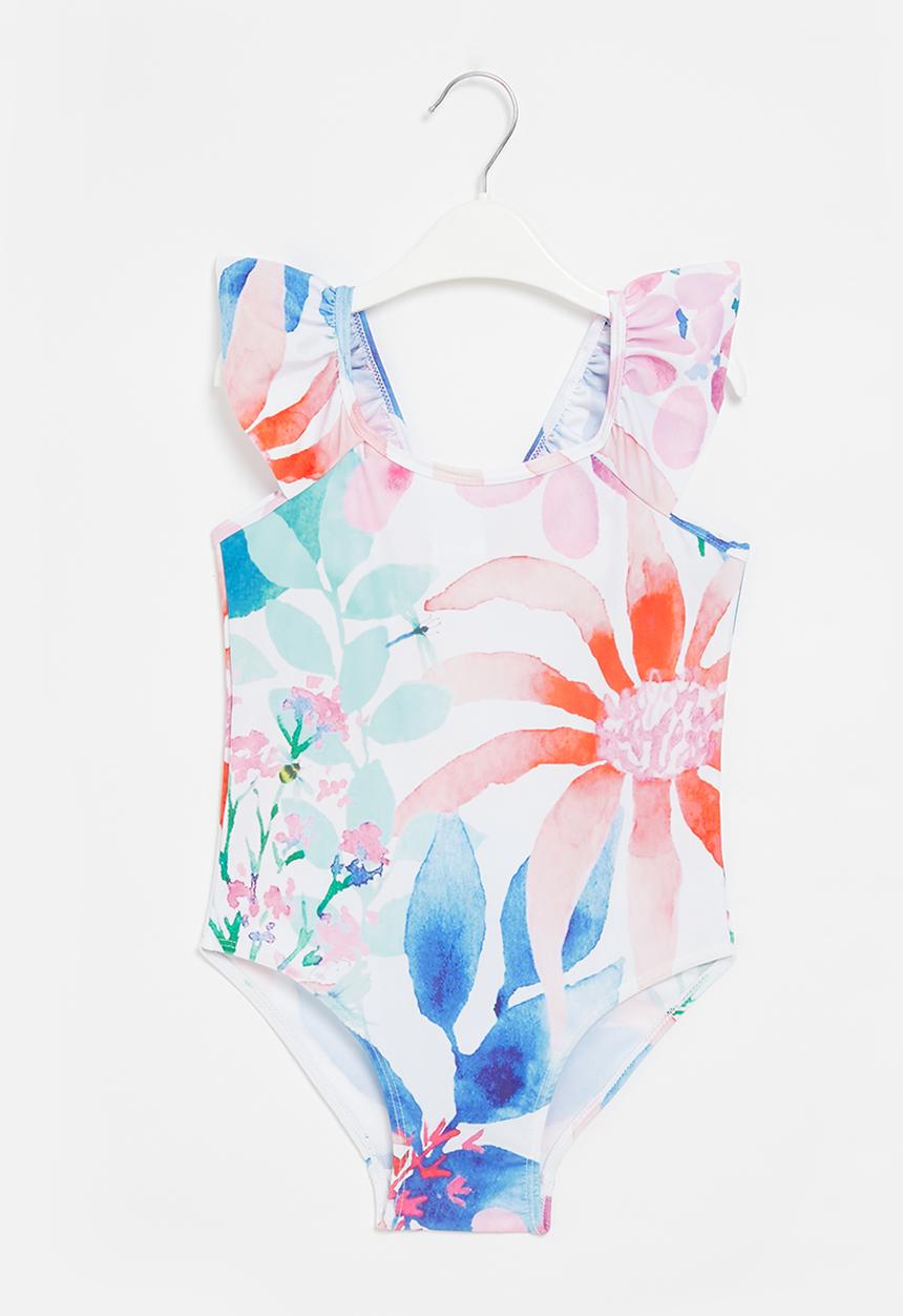 Pop Candy - Girls watercolour tropical printed one piece bikini - multi