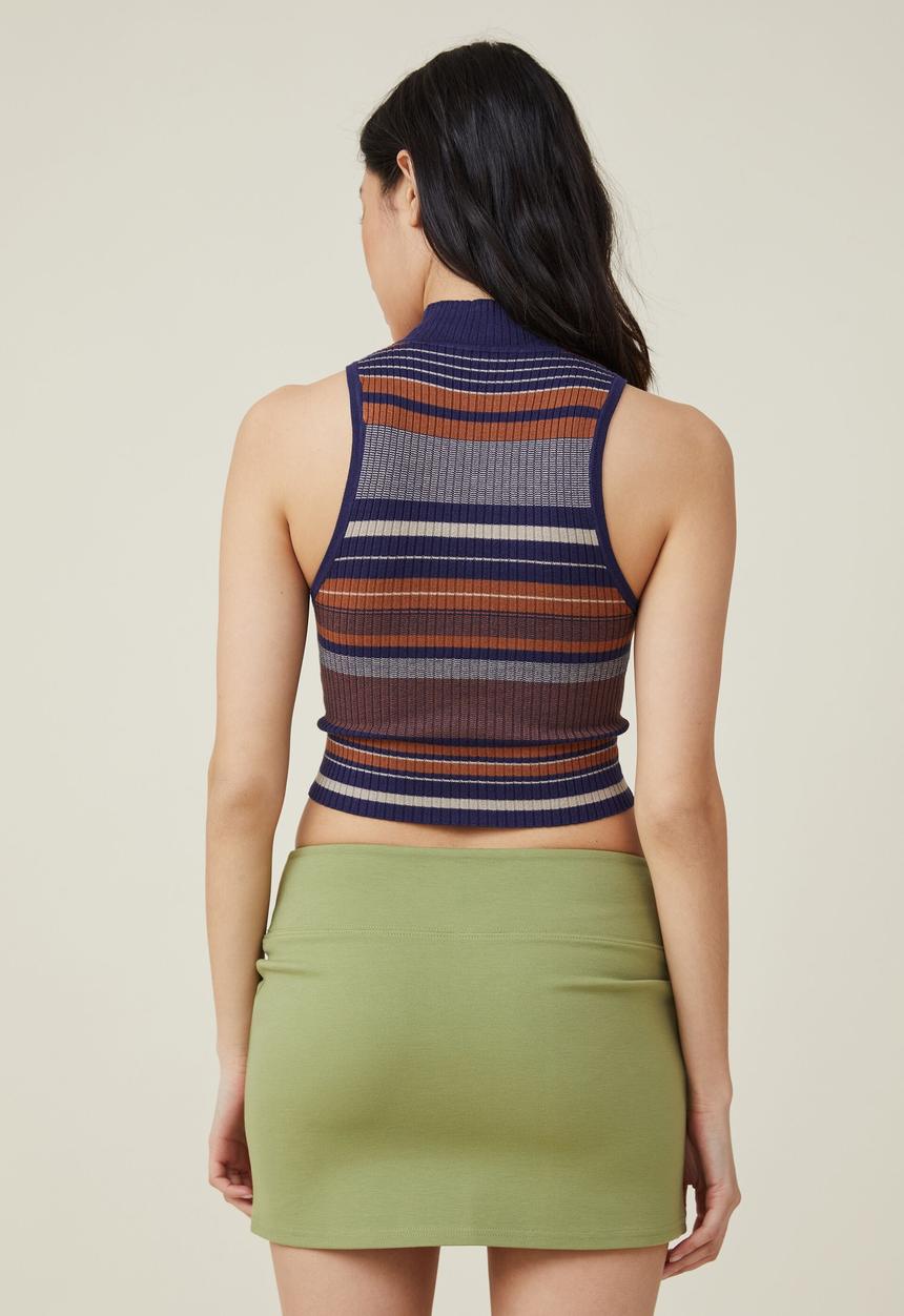 Cotton On - Rib sleeveless mock neck - autumn brown stripe