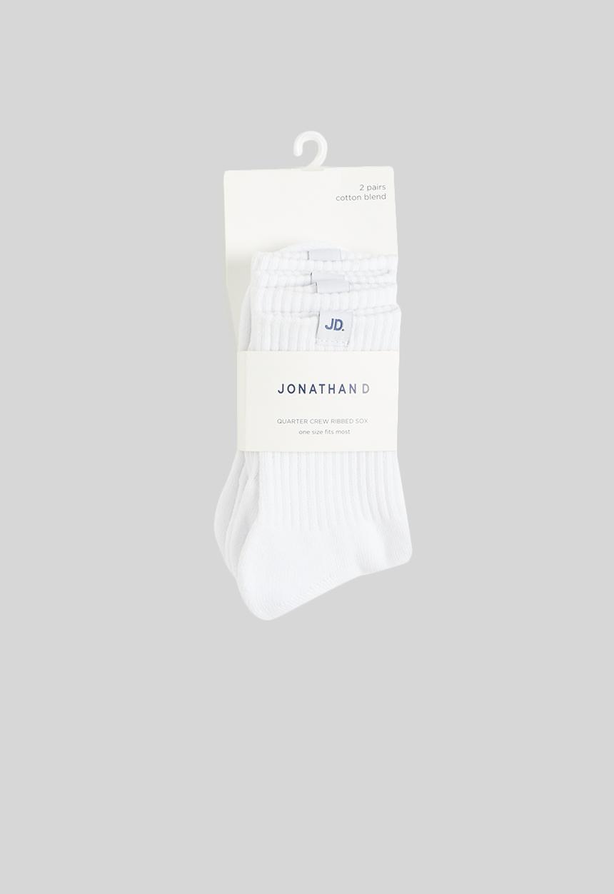 Jonathan D - Men's 2 pack branded quarter crew sox - white
