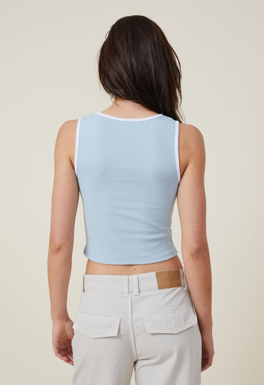 Cotton On - Alana v neck tank - seaside blue & white