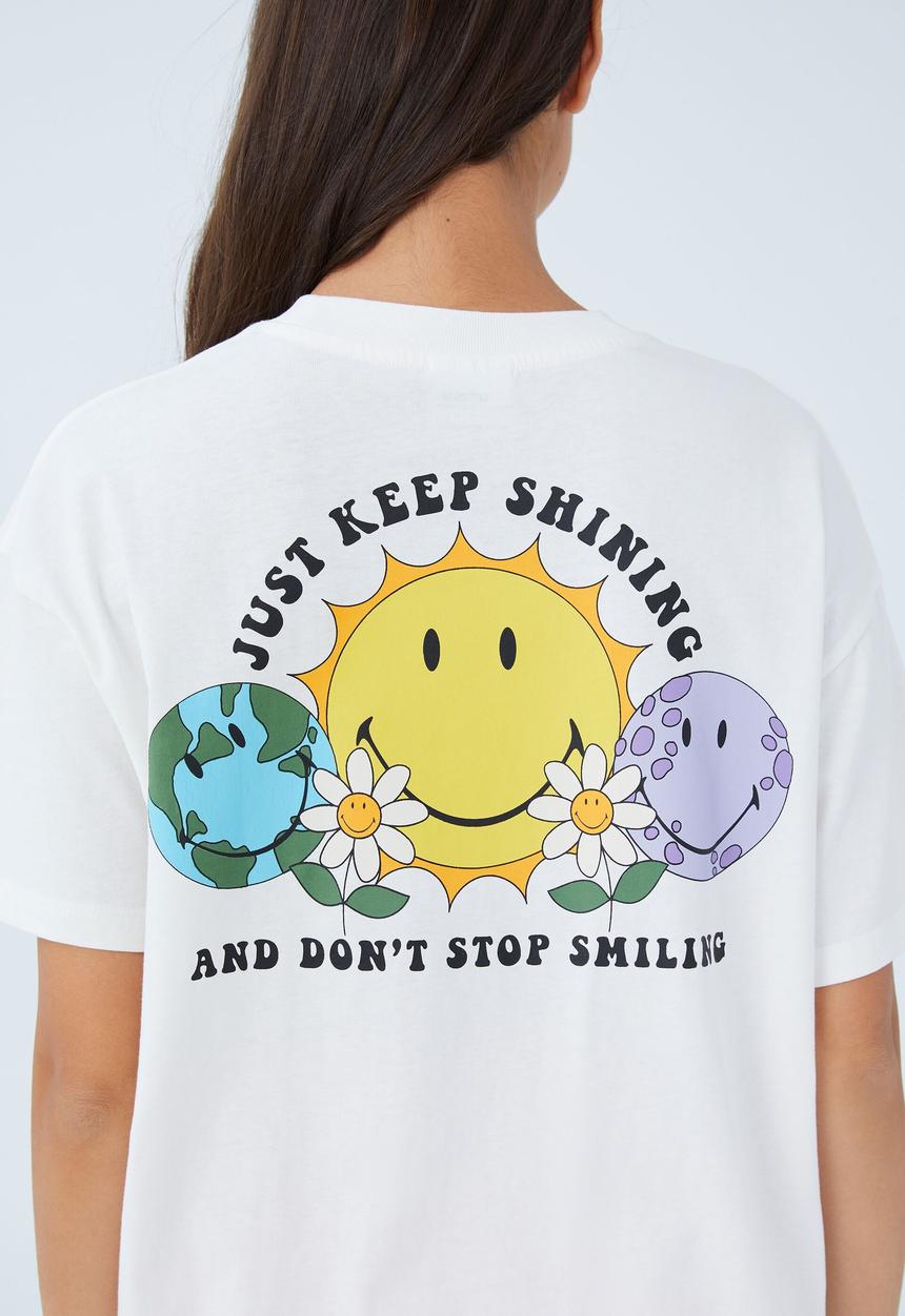 Cotton On - Boyfriend fit graphic tee - lcn sm smiley keep shining/vintage white