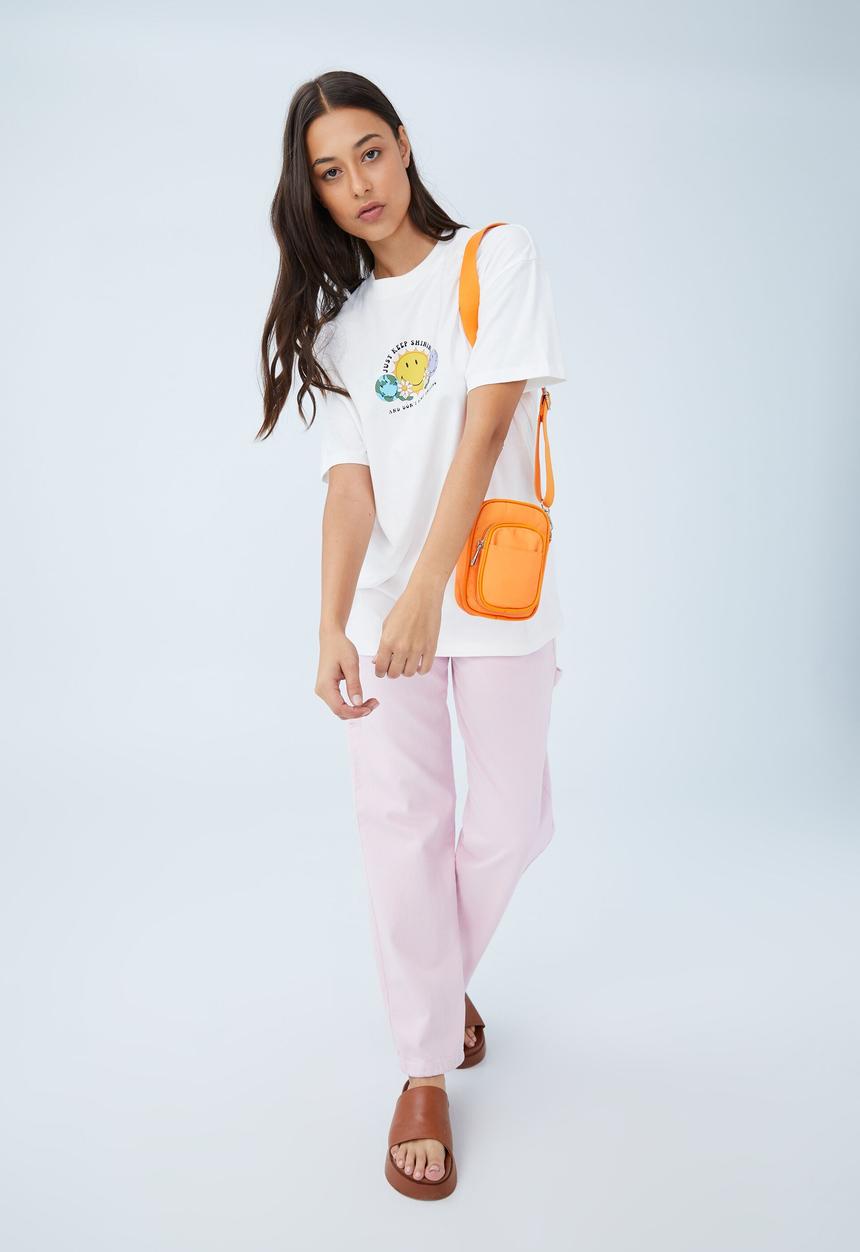 Cotton On - Boyfriend fit graphic tee - lcn sm smiley keep shining/vintage white