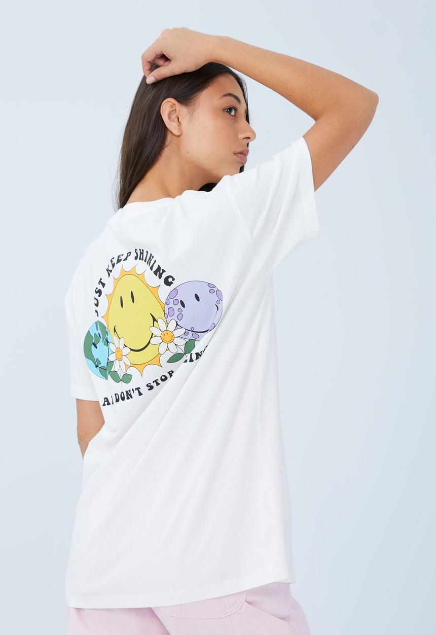 Cotton On - Boyfriend fit graphic tee - lcn sm smiley keep shining/vintage white