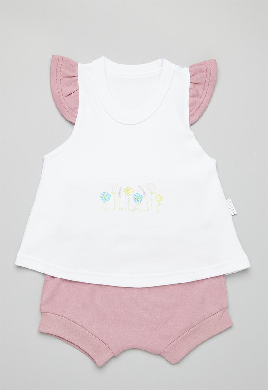 Little Lumps - Frilled top & shorts set - dusty pink & white