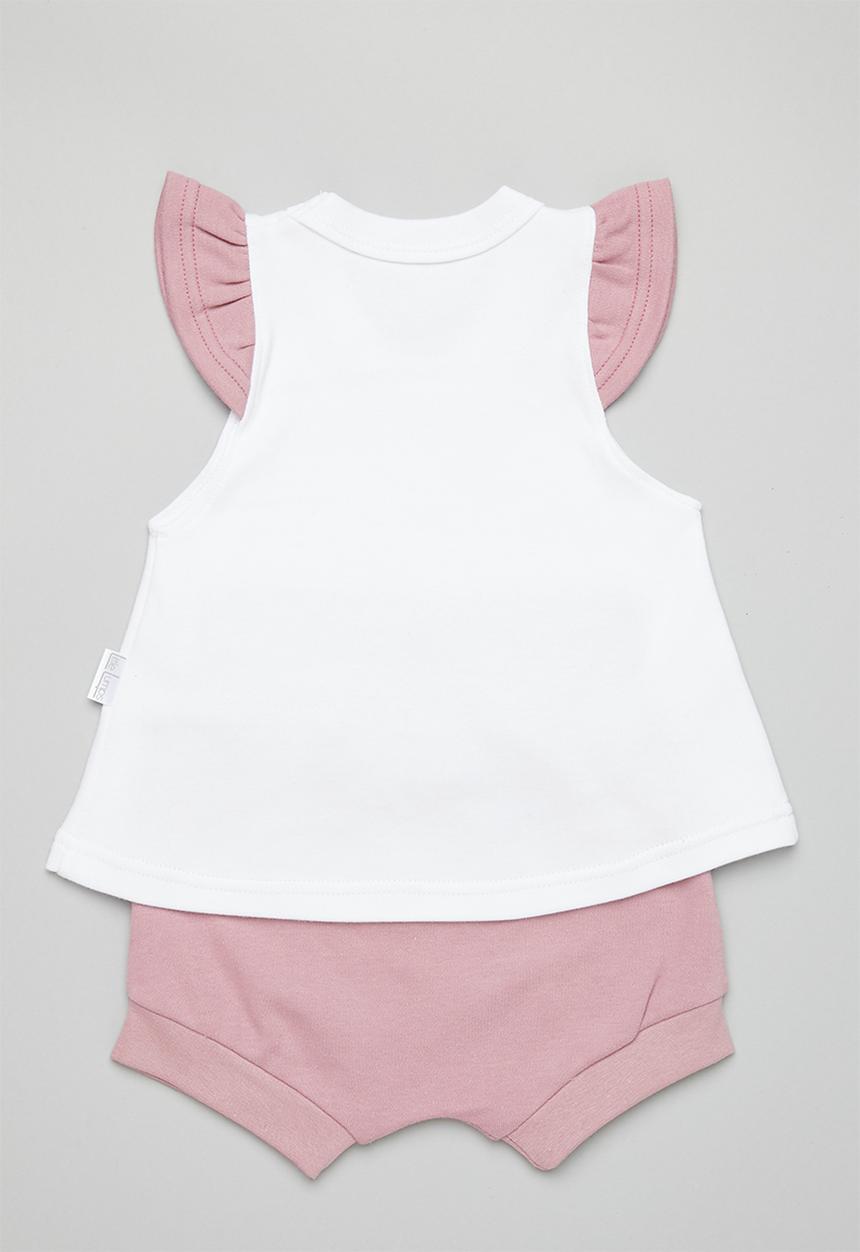 Little Lumps - Frilled top & shorts set - dusty pink & white