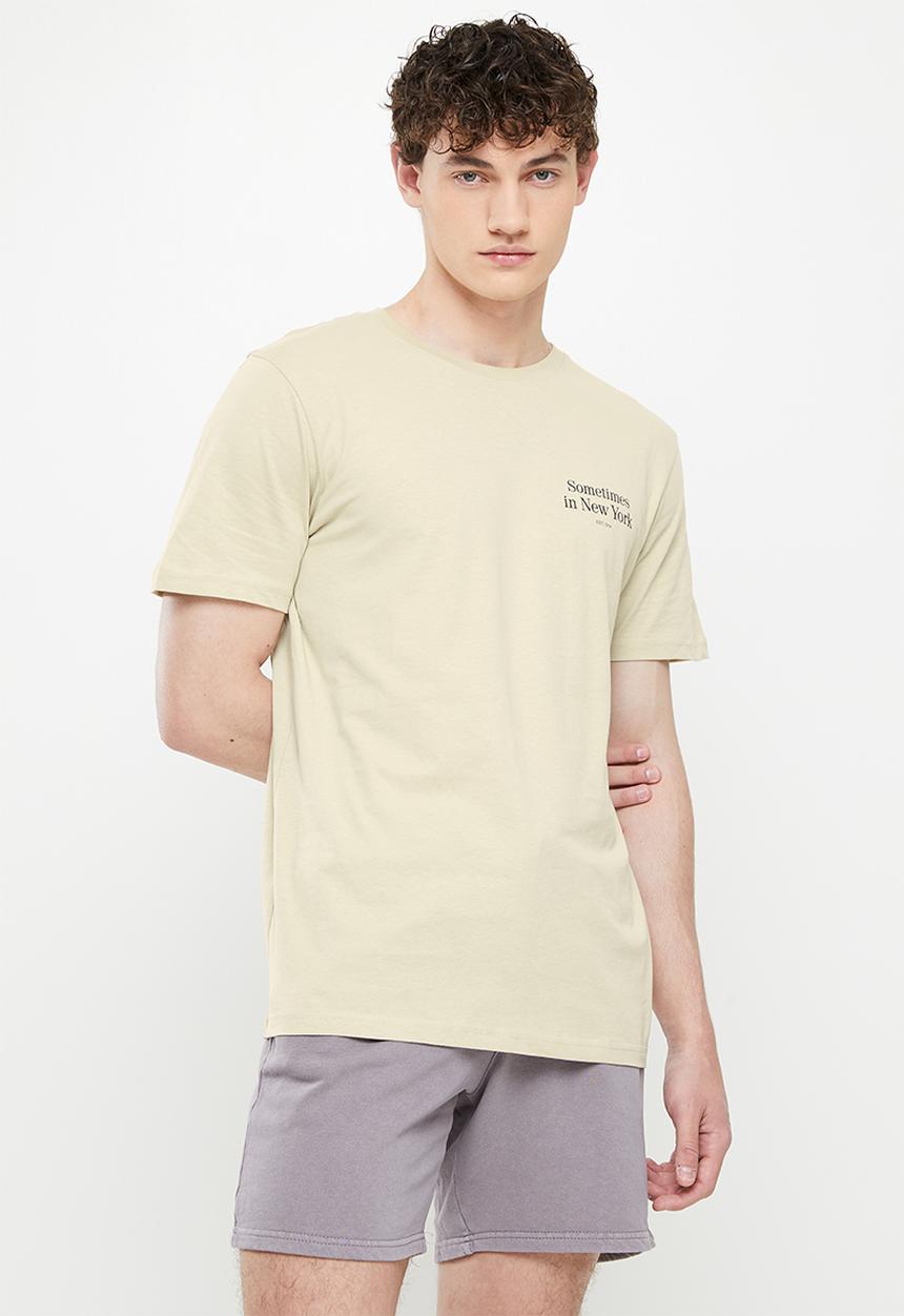 Cotton On - Tbar text T-shirt - pale sand/sometimes in new york