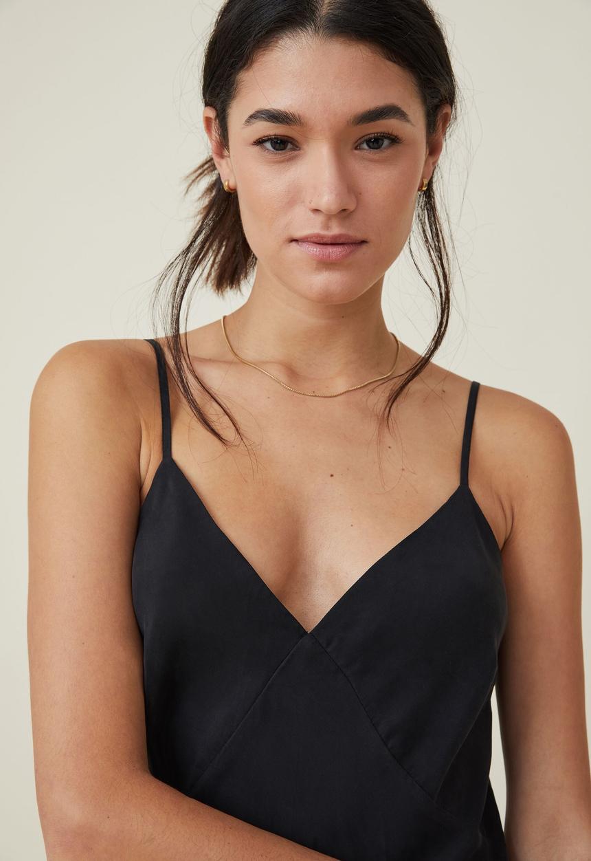 Cotton On - Cupro slip midi dress - black