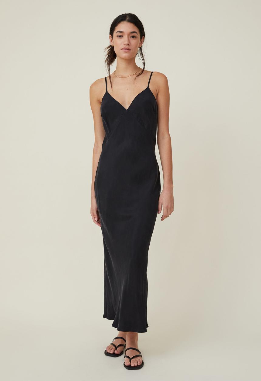 Cotton On - Cupro slip midi dress - black