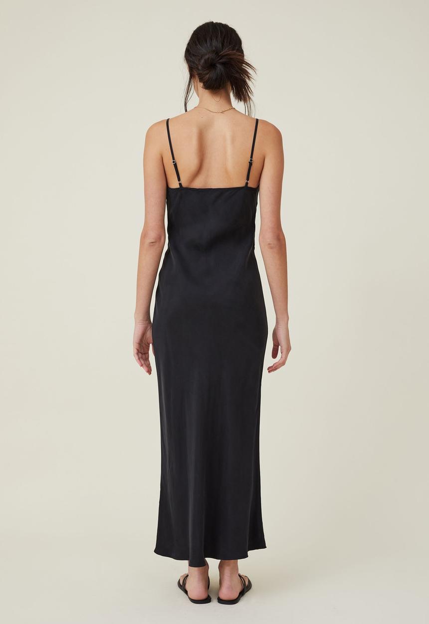 Cotton On - Cupro slip midi dress - black