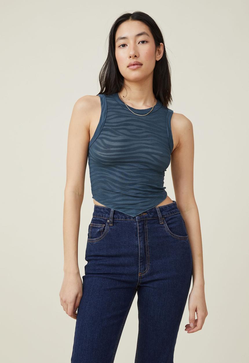 Cotton On - Deon hanky hem tank - deep sea green