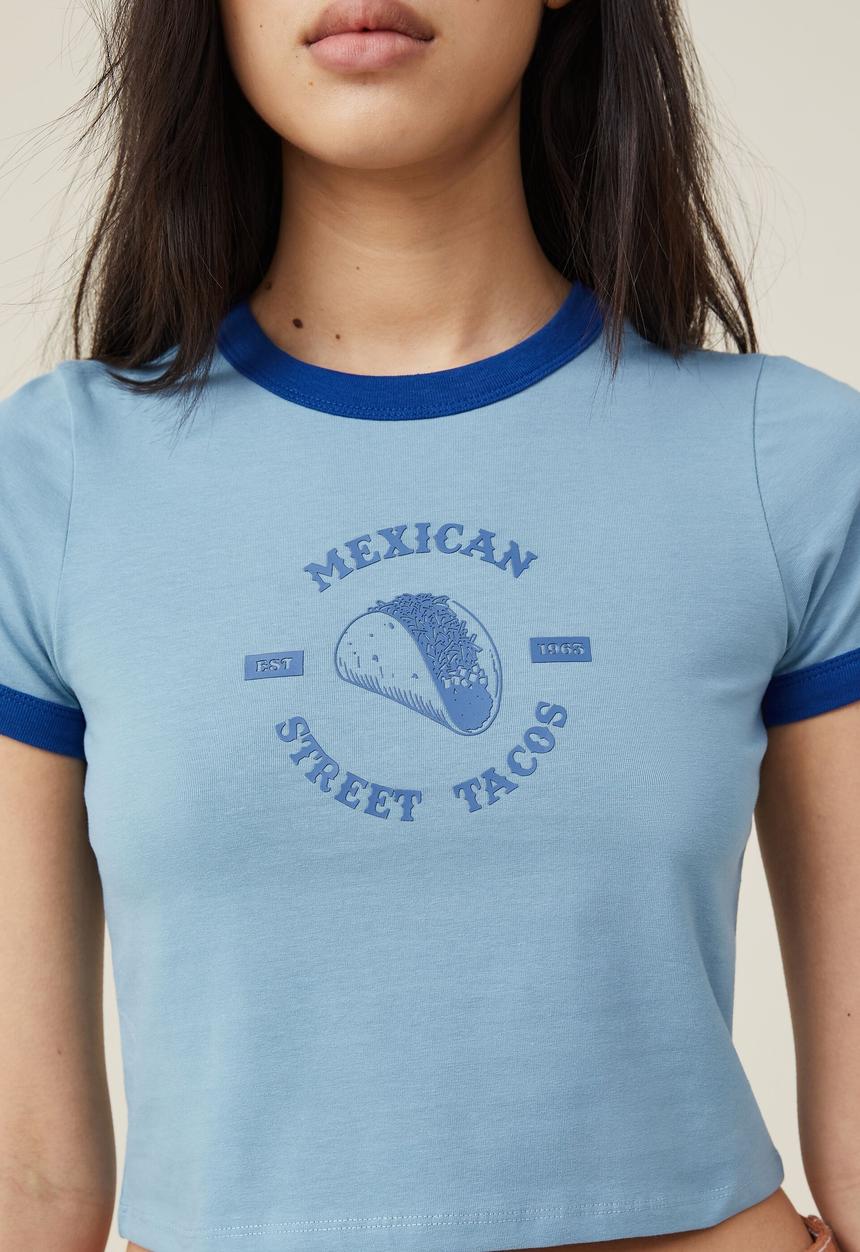 Cotton On - Micro fit rib graphic tee - street tacos/kinetic blue