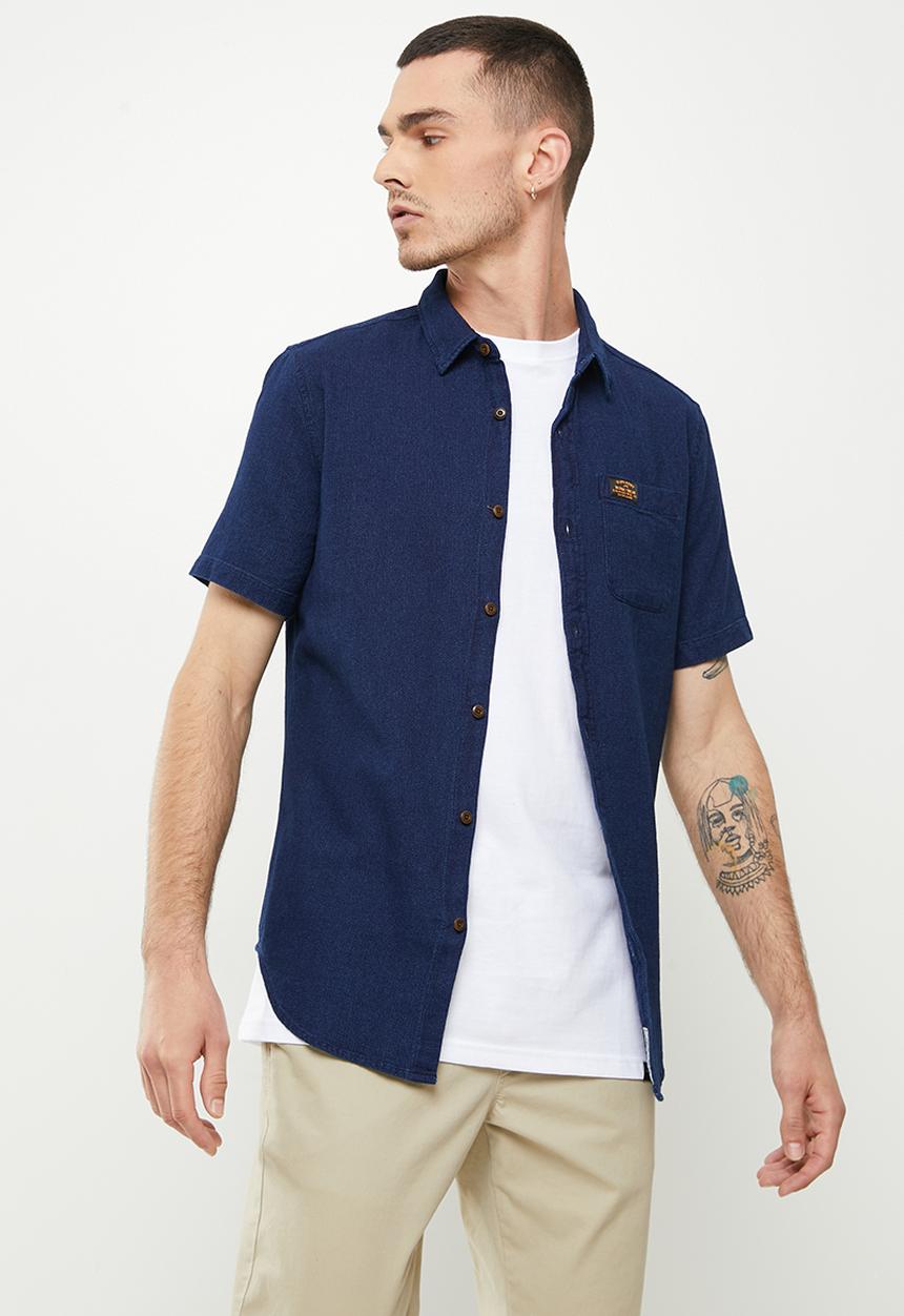 Superdry. - Vintage loom short sleeve shirt - navy