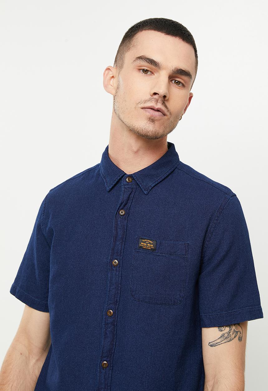 Superdry. - Vintage loom short sleeve shirt - navy