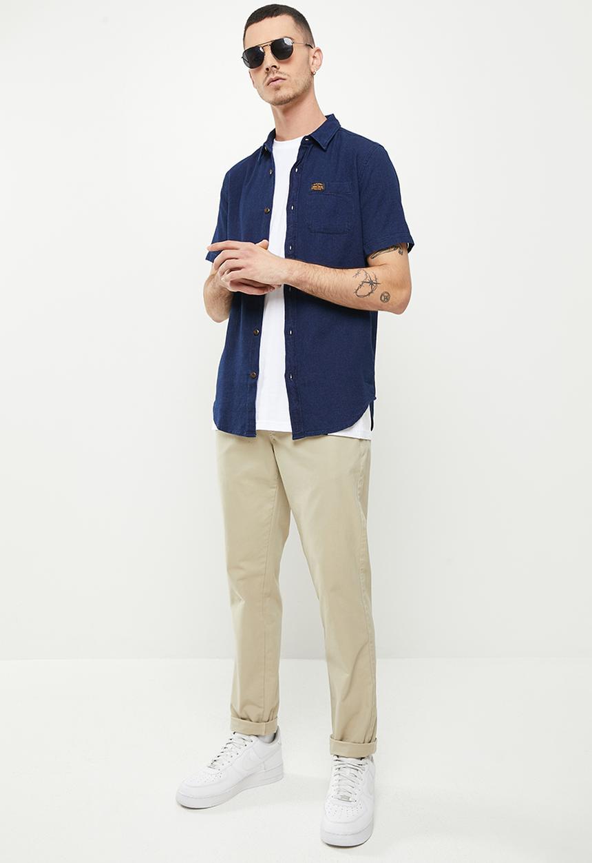 Superdry. - Vintage loom short sleeve shirt - navy