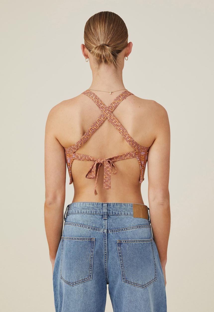 Cotton On - Rainbow rib tie back knit cami - clay brown spacedye