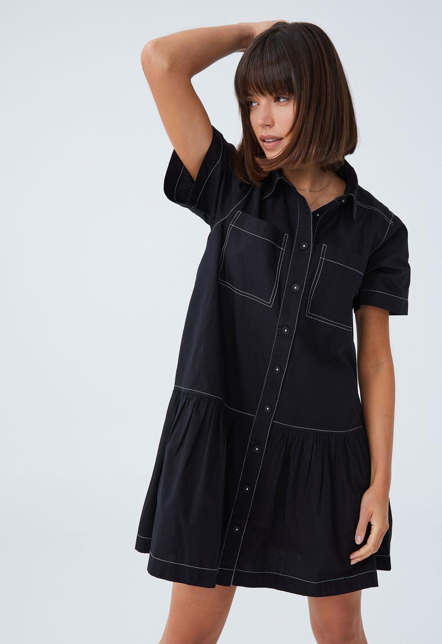 Cotton On - Scout mini shirt dress - black