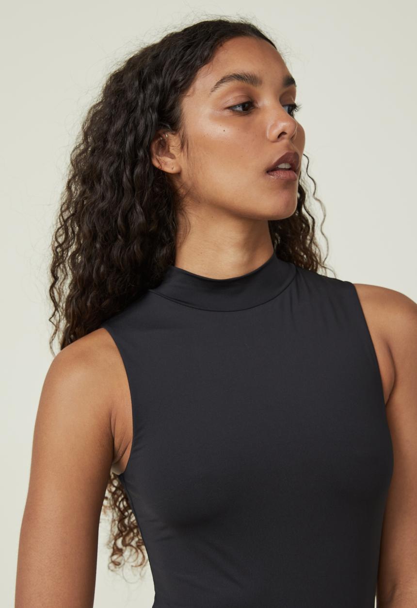 Cotton On - Sculpted mock neck sleeveless bodysuit - black