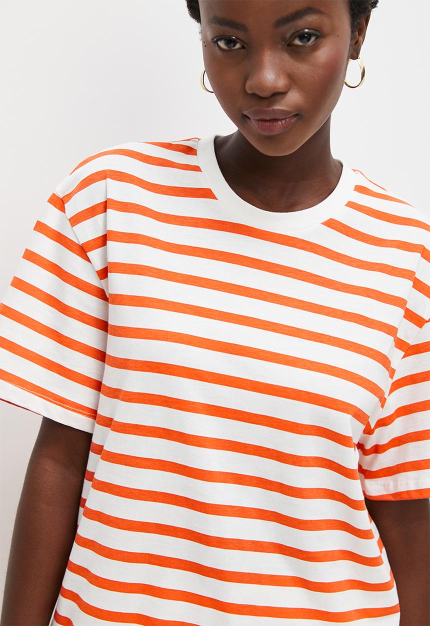 Superbalist - Basic crew easy fit stripe - orange & ecru stripe