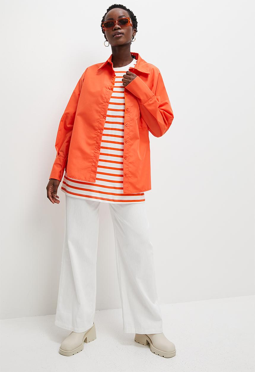 Superbalist - Basic crew easy fit stripe - orange & ecru stripe