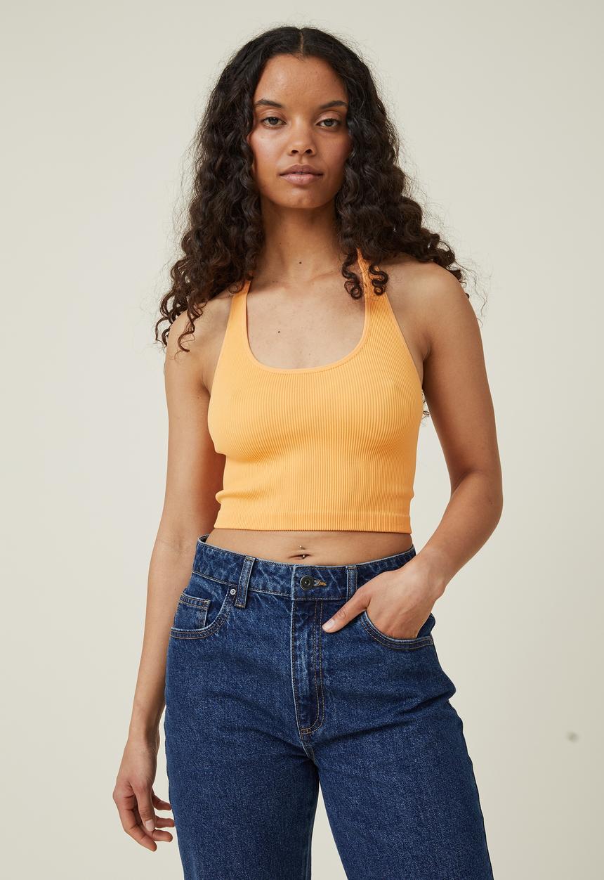 Cotton On - Seamless molly scoop neck halter - soft orange