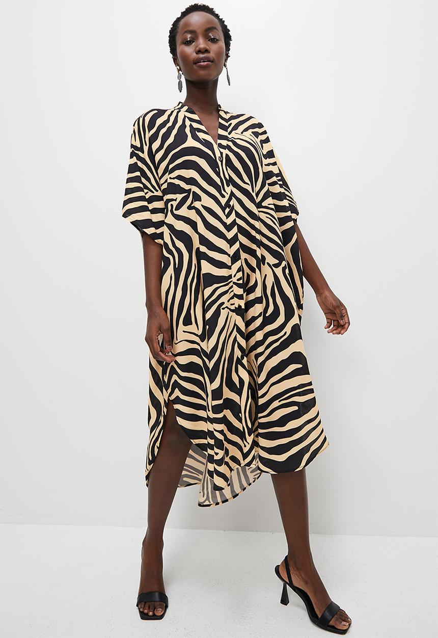 VELVET - Mandarin collar kaftan dress - animal