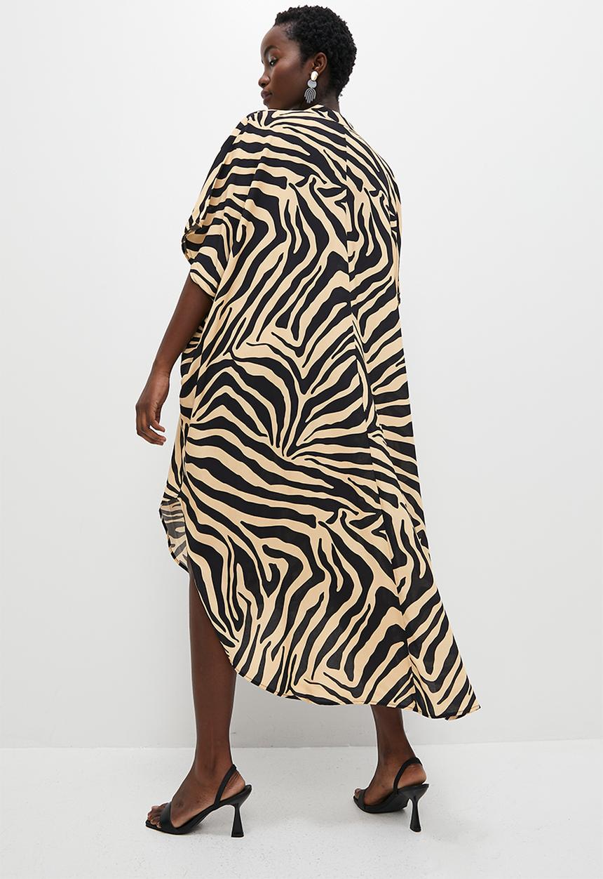 VELVET - Mandarin collar kaftan dress - animal