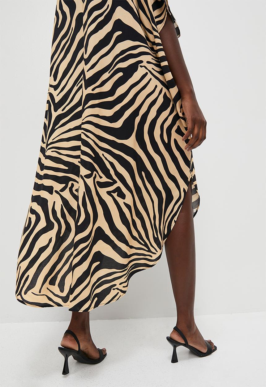 VELVET - Mandarin collar kaftan dress - animal