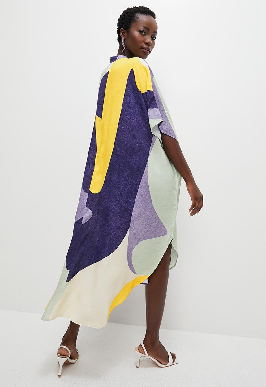 VELVET - Mandarin collar kaftan dress - abstract