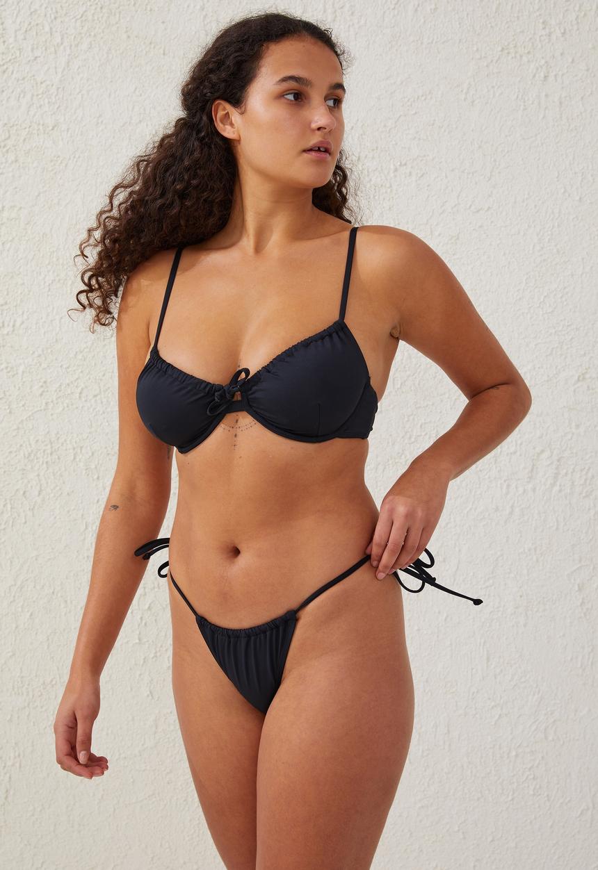 Cotton On - Tie side cheeky bikini bottom - black