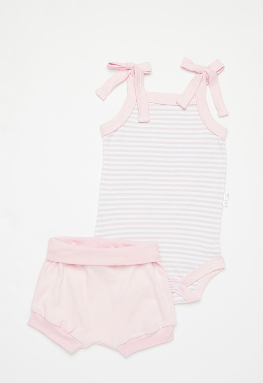 Little Lumps - Strappy onesie & shorts - pink stripe