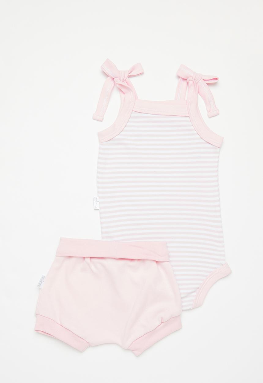 Little Lumps - Strappy onesie & shorts - pink stripe