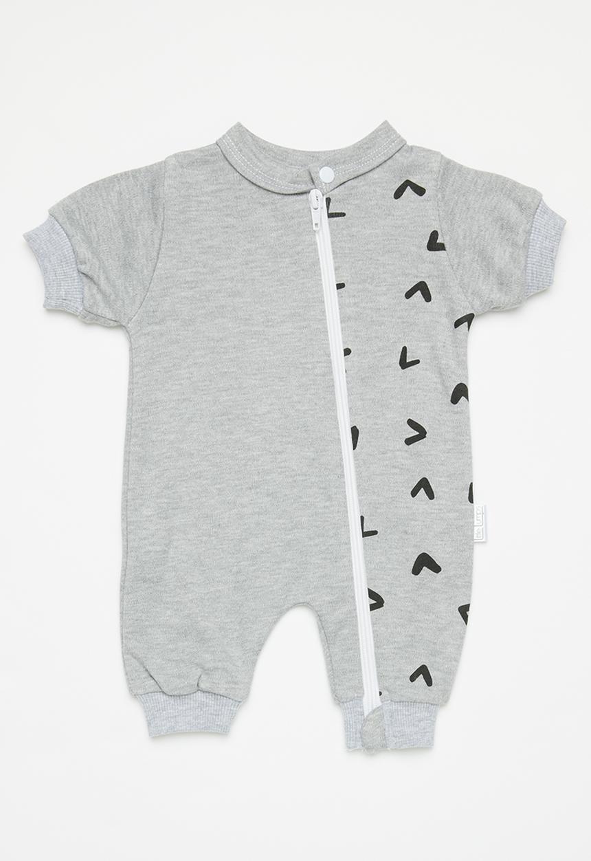 Little Lumps - Printed zip summer romper - grey