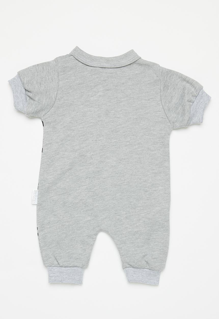 Little Lumps - Printed zip summer romper - grey