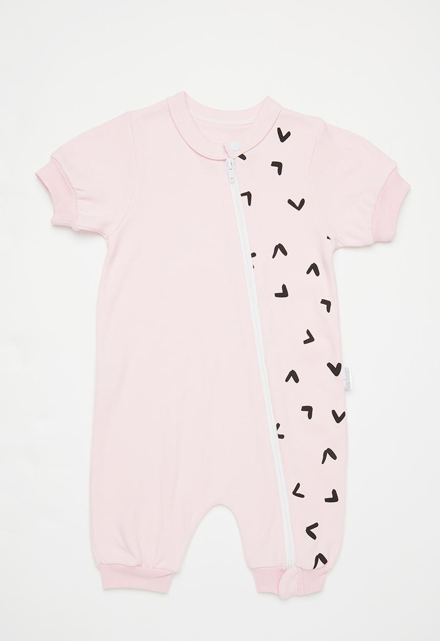 Little Lumps - Printed zip summer romper - pink