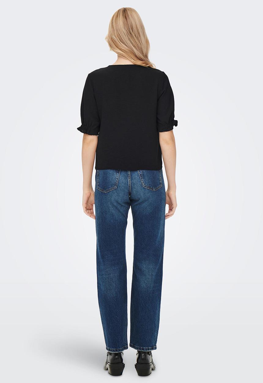 ONLY - Mette short sleeve button top - black