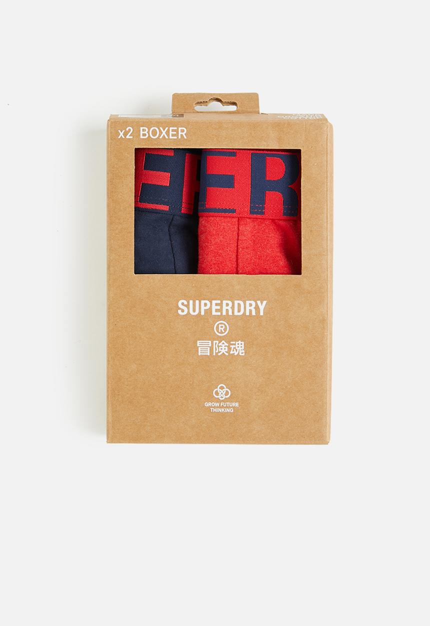 Superdry. - Boxer dual logo 2 pack - richest navy & risk red