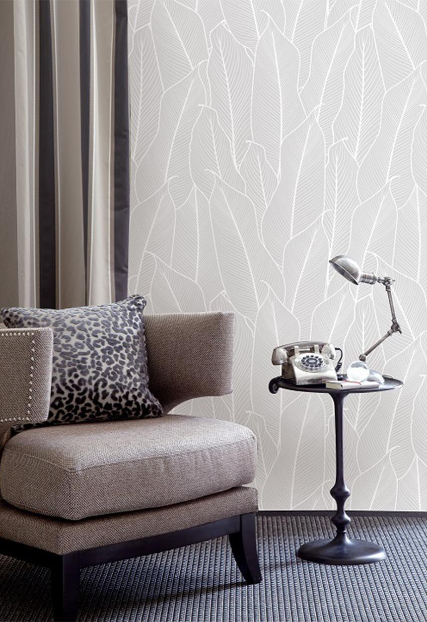 Sixth Floor - Layered leaf wallpaper - grey