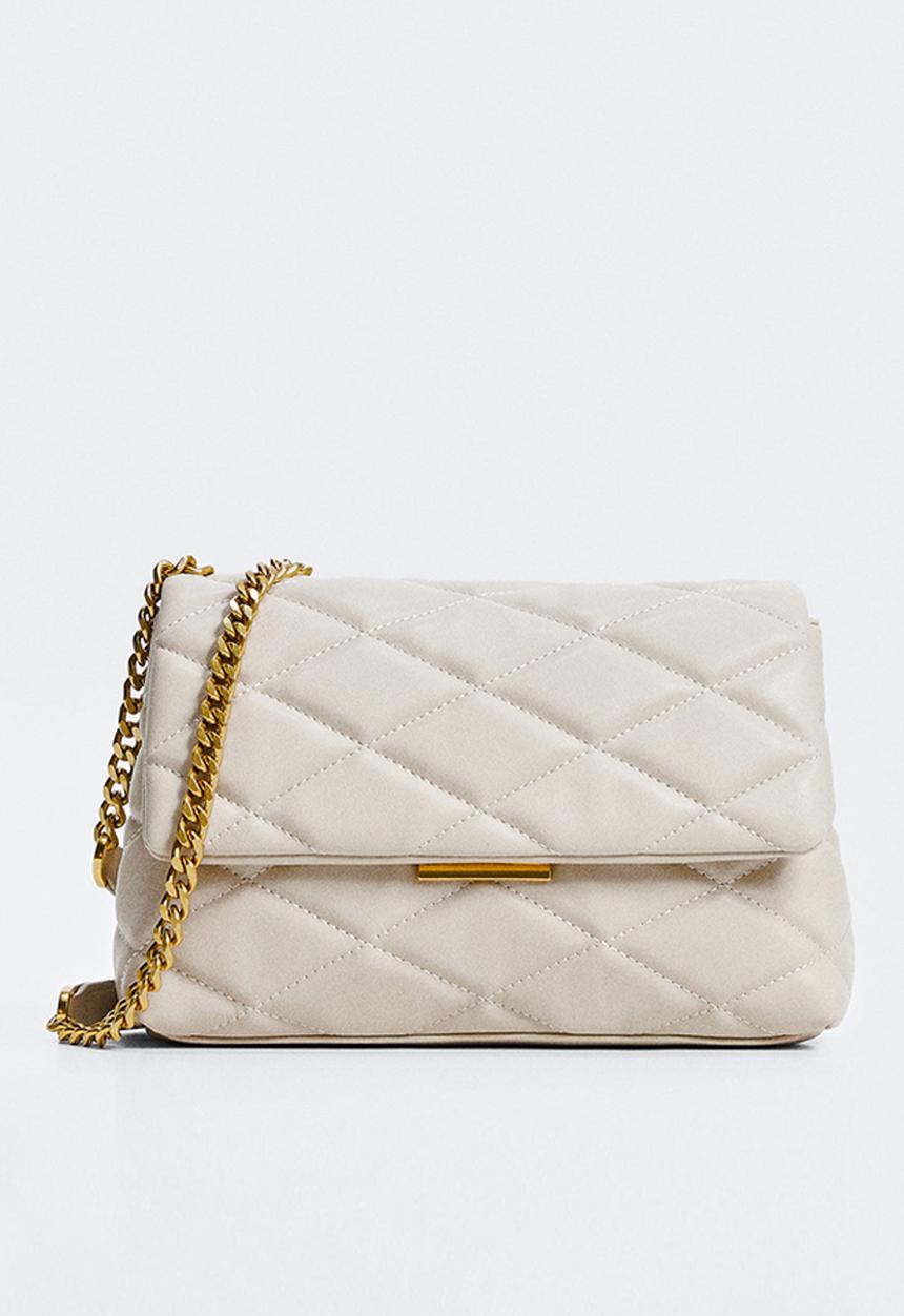 MANGO - Quilted chain bag - light pastel brown