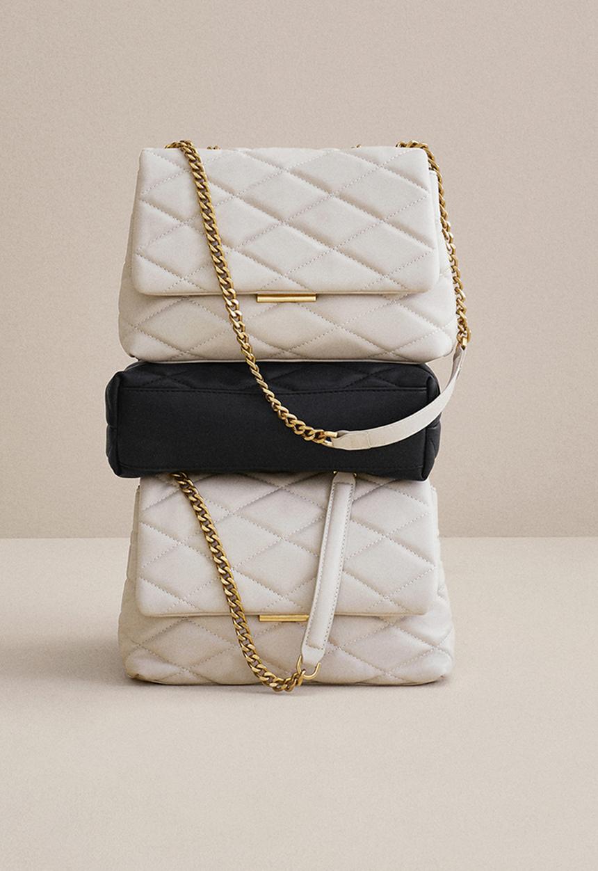 MANGO - Quilted chain bag - light pastel brown