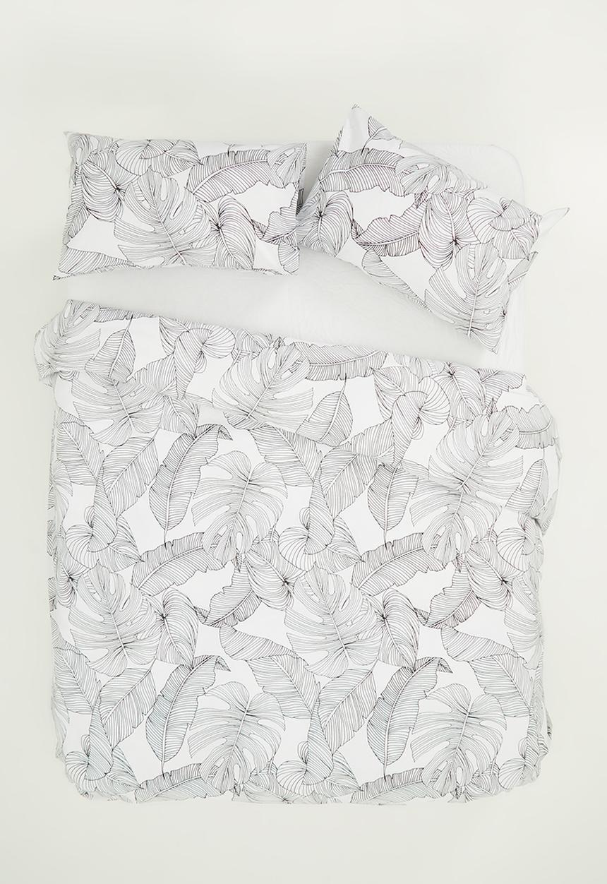 Sixth Floor - Linear tropical printed poly cotton duvet set - black & white
