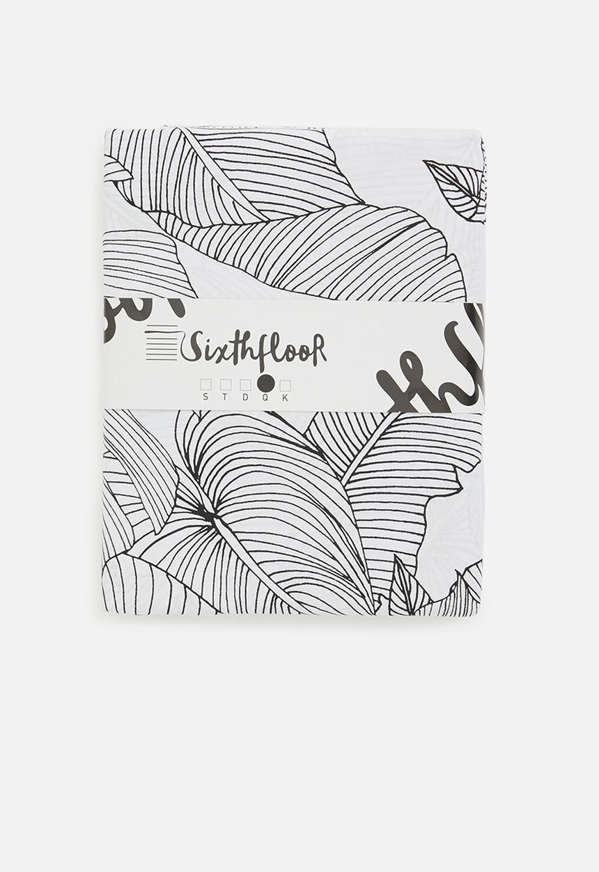 Sixth Floor - Linear tropical printed poly cotton duvet set - black & white