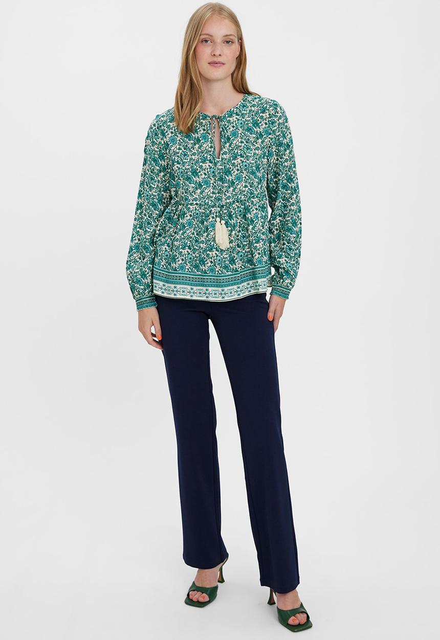 Vero Moda - Sana long sleeve peplum boho top - birch