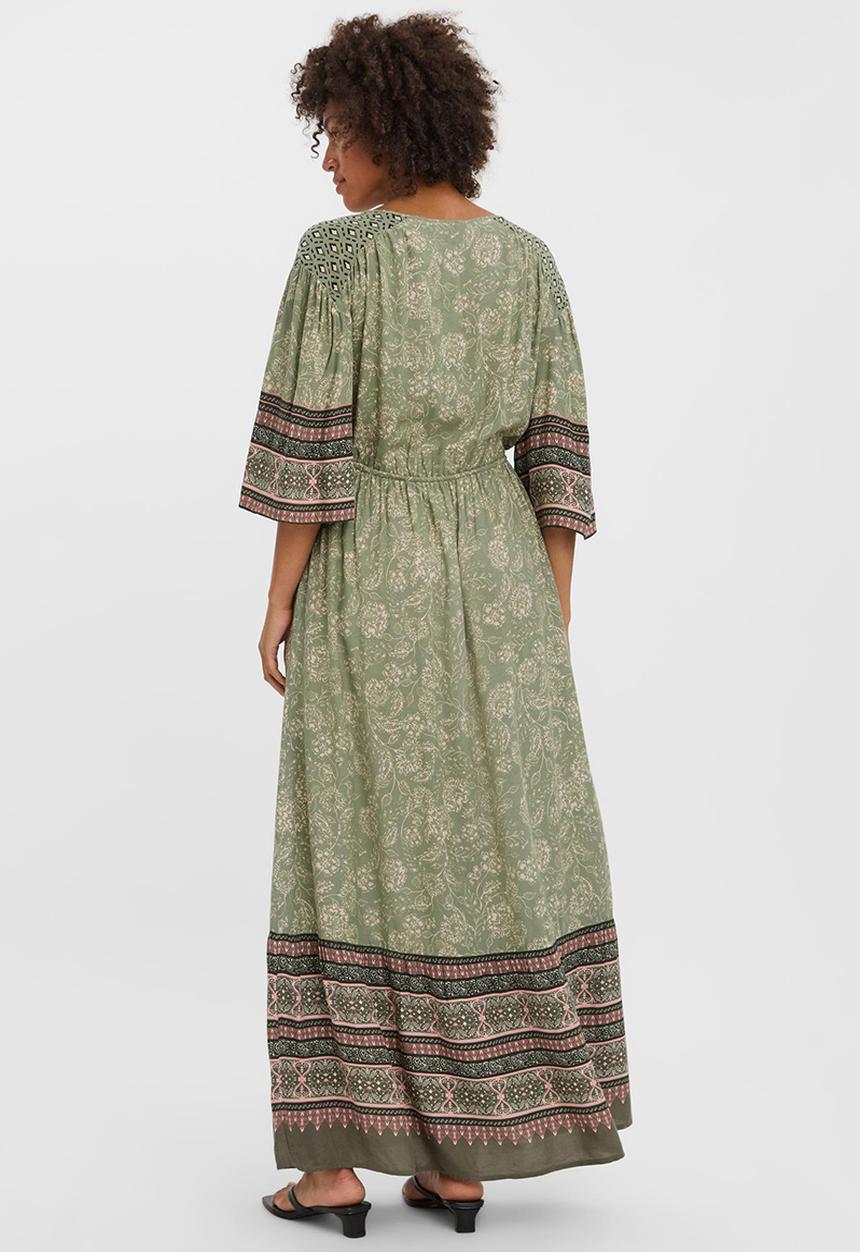 Vero Moda - Addie 2/4 v-neck long boho dress - birch