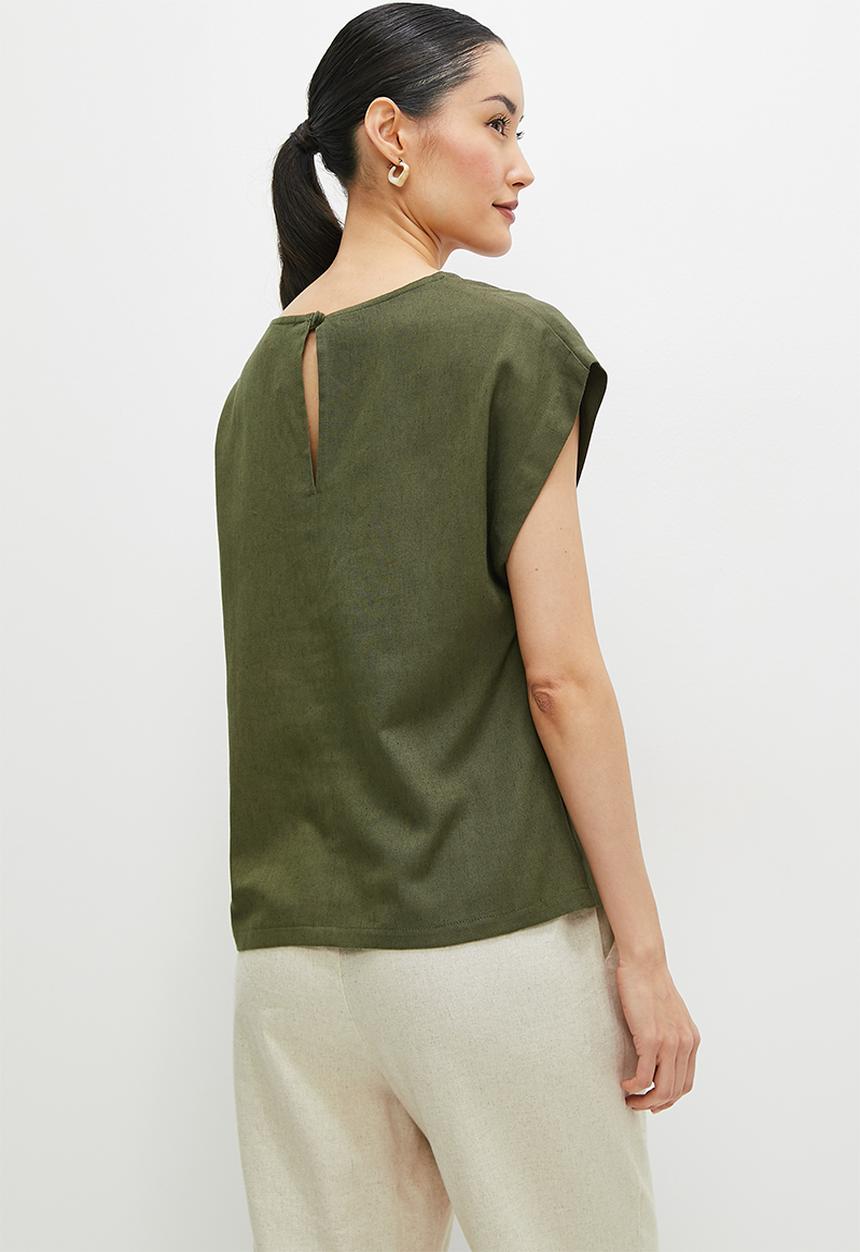 edit - Linen boxy shell - dusty fatigue