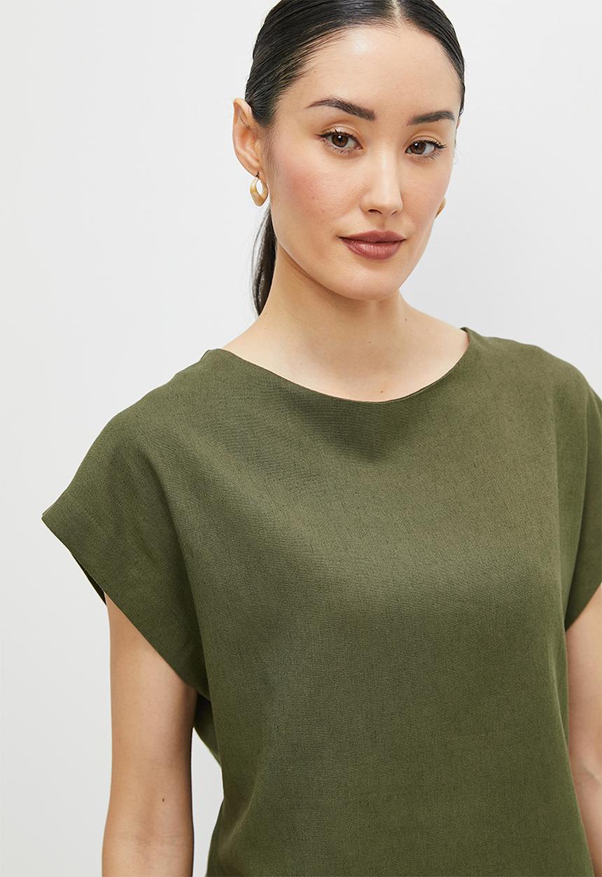 edit - Linen boxy shell - dusty fatigue