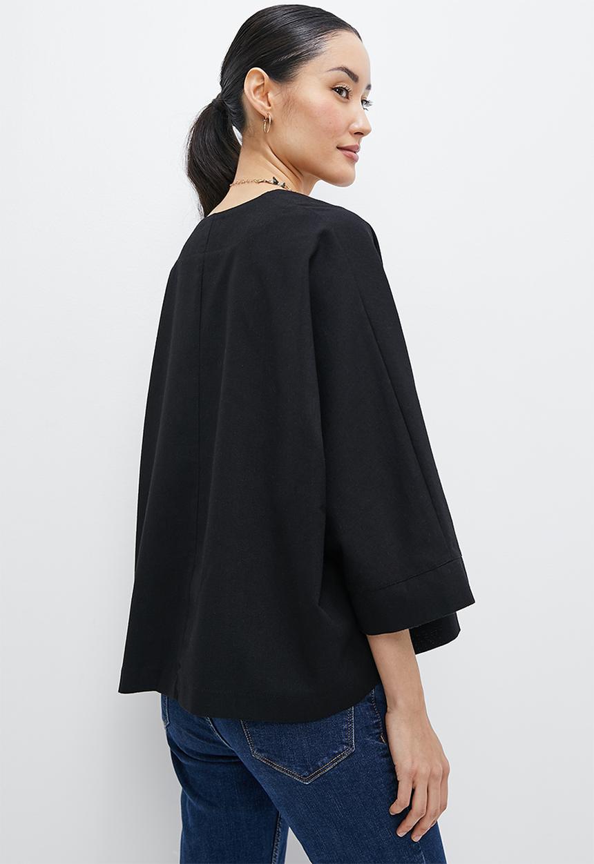 edit - Linen wide sleeve shell - black